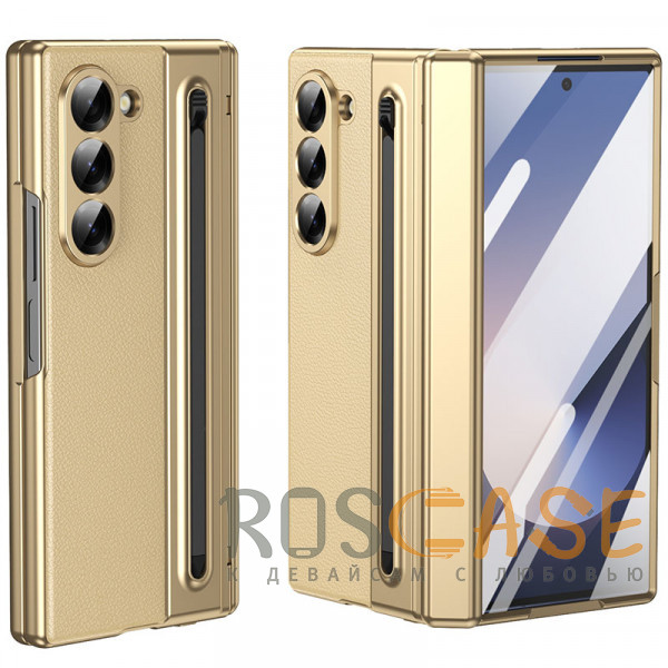 Фото Золотой Чехол 3D с кожаной вставкой и стилусом для Samsung Galaxy Z Fold 6