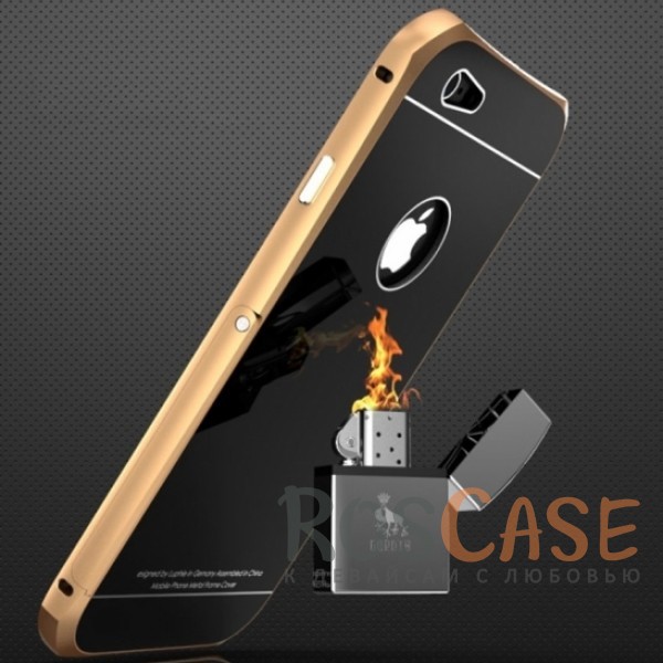 Изображение Золотой / Черный LUPHIE | Металлический бампер для iPhone 6/6s с глянцевой панелью и подставкой