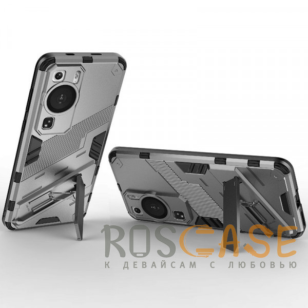 Фотография Серый Megatron | Противоударный чехол-подставка для Huawei P60 / P60 Pro с защитой камеры