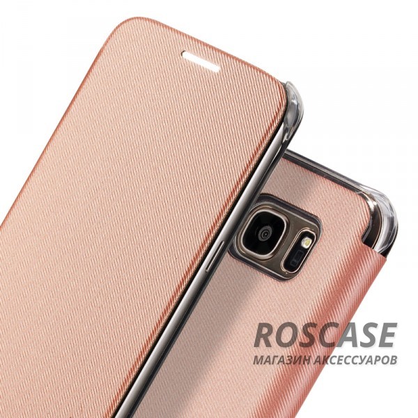 Фотография Розовый / Rose Gold Премиальный чехол-книжка Rock Veena с фактурным олеофобным покрытием для Samsung G930F Galaxy S7