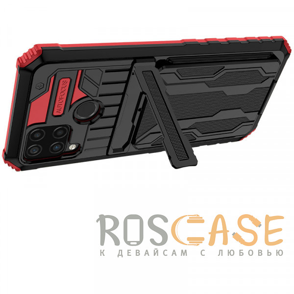 Фотография Красный Blackout | Противоударный чехол-подставка для Realme C25 / C25s / C15 / C12 с отделением для карты