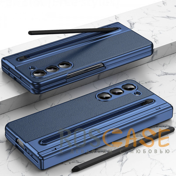 Фотография Темно-синий Чехол 3D с кожаной вставкой и стилусом для Samsung Galaxy Z Fold 5