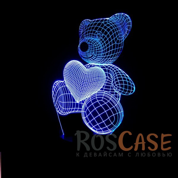 Фото Мишка с сердечком Светодиодный 3D светильник-ночник с проекцией объемного изображения "Мишка с сердечком"
