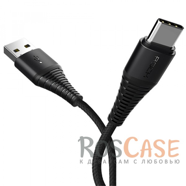 Фото Черный / Black ROCK Hi-Tensile | Кабель с нейлоновой оплеткой и гибкой защитой разъемов USB to Type C (25 см)