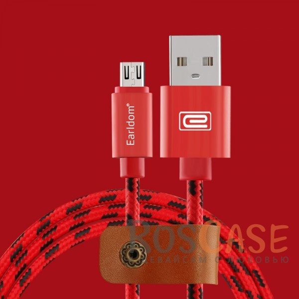 Фотография Красный Дата кабель microUSB плетеный Earldom (1m) с клипсой