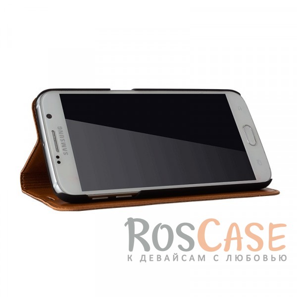Изображение Классический чехол-книжка из натуральной кожи с отделкой декоративной строчкой и функцией подставки для Samsung G925F Galaxy S6 Edge
