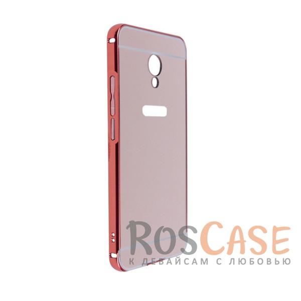 Фотография Розовый Металлический бампер для Meizu MX6 с зеркальной вставкой