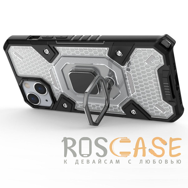 Изображение Черный Honeycomb Armor | Противоударный чехол с защитой камеры и кольцом для iPhone 13