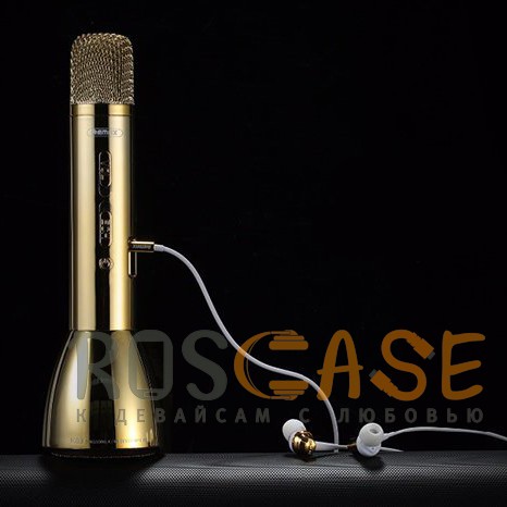 Фотография Золотой Remax K03 | Беспроводной микрофон-караоке для мобильного телефона со встроенной колонкой