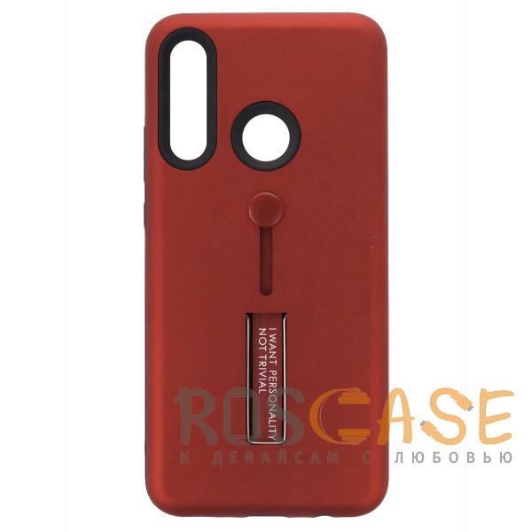Фото Красный Противоударный двухслойный чехол Personality для Huawei Nova 4 с подставкой и держателем