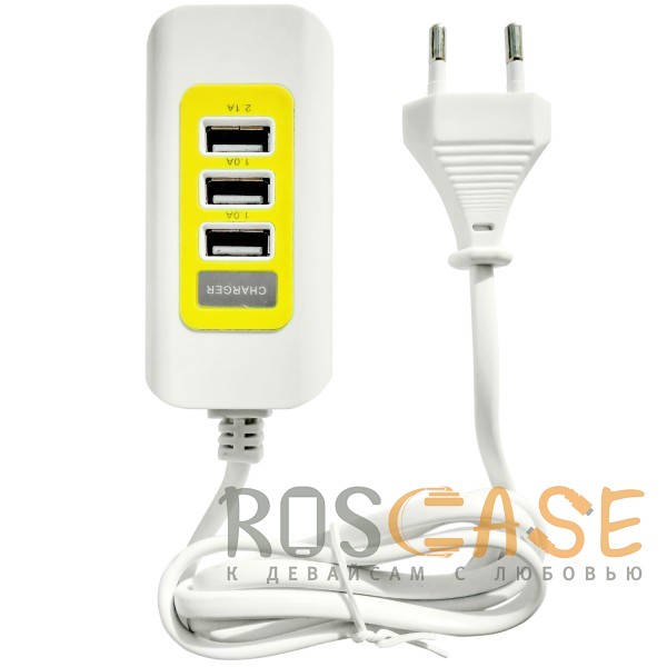 Фото Белый / Желтый USB-концентратор на 3 разъема с сетевым входом (3 USB 1A/2.1A) (1m)