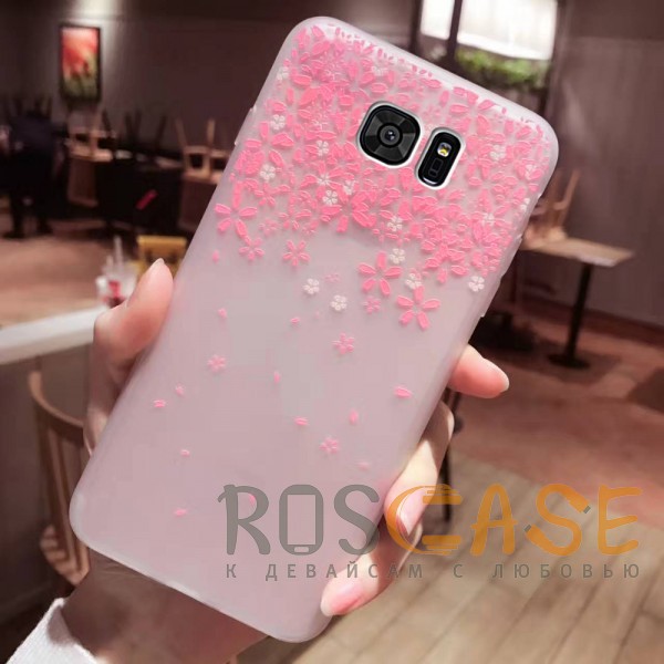 Фото Цветы Розовый Силиконовый матовый чехол с принтом для Samsung G930F Galaxy S7