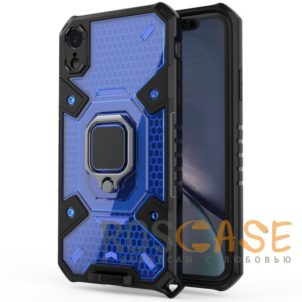 Фотография Синий Honeycomb Armor | Противоударный чехол с защитой камеры и кольцом для iPhone XR