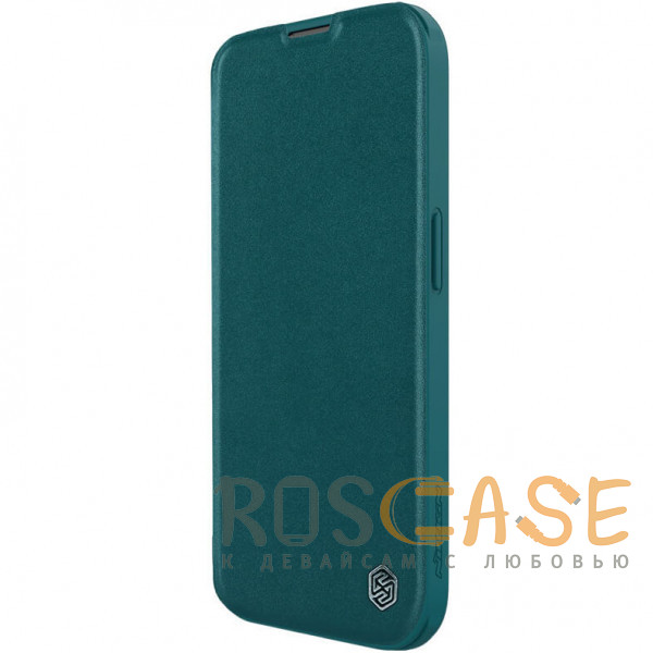 Фотография Темно-зеленый Nillkin Qin Plain | Чехол-книжка из Premium экокожи для iPhone 15