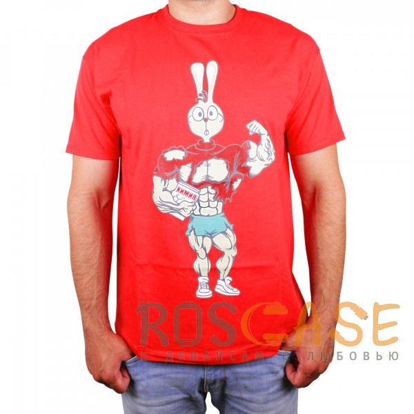 Фото Красный Muscle Rabbit | Мужская футболка со спортивным принтом "Кролик - Винни Пух"