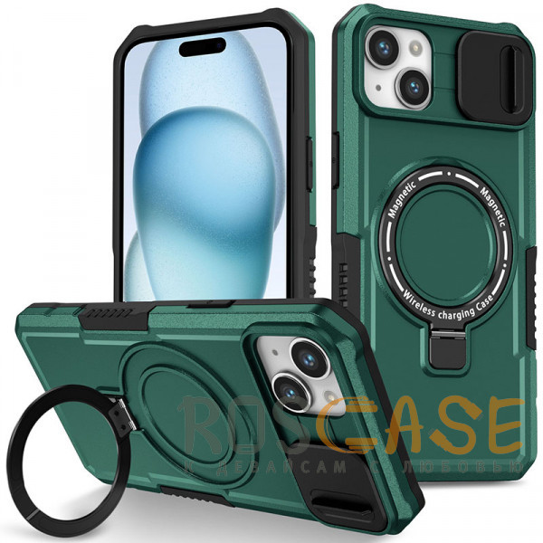 Фото Темно-зеленый CamShield MagSafe | Противоударный чехол для iPhone 15 Plus со шторкой для камеры