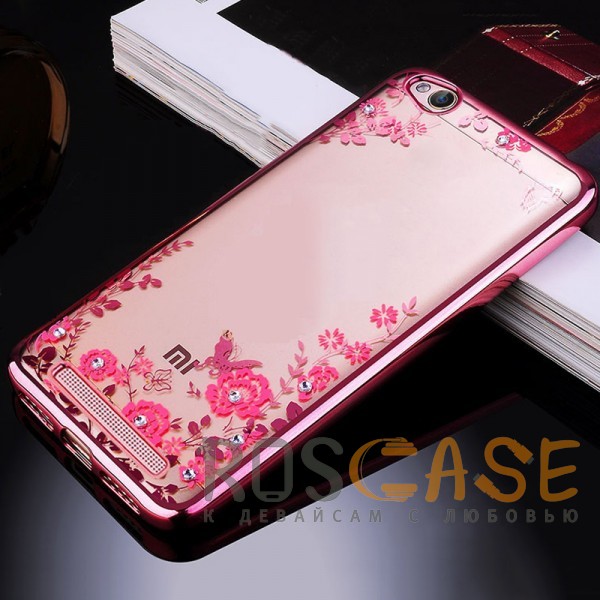 Фотография Розовый золотой/Розовые цветы Прозрачный чехол со стразами для Xiaomi Redmi 5A с глянцевым бампером