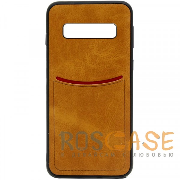 Фото Светло-коричневый ILEVEL | Чехол с кожаным покрытием и с карманом-визитницей для Samsung Galaxy S10 Plus