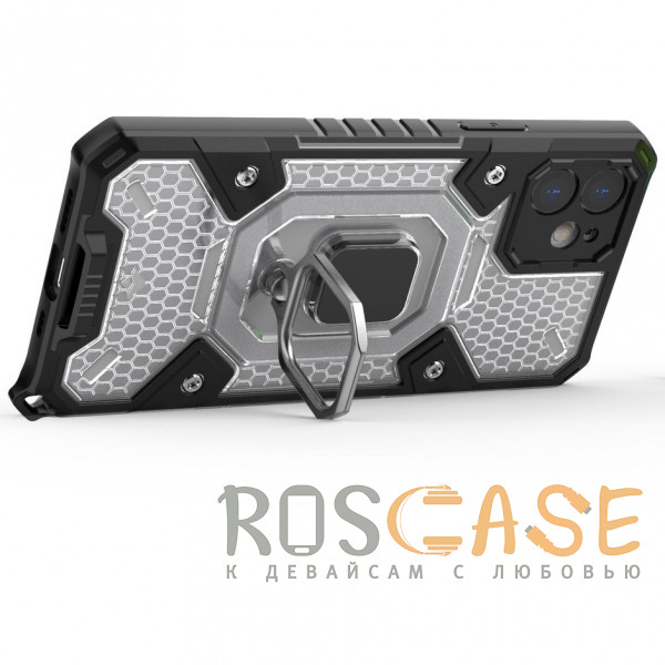 Изображение Черный Honeycomb Armor | Противоударный чехол с защитой камеры и кольцом для iPhone 12