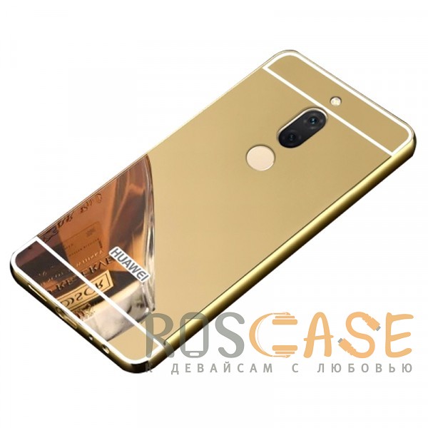 Фотография Золотой Металлический бампер для Huawei Mate 10 Lite с зеркальной вставкой