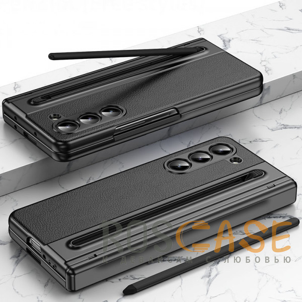 Фотография Черный Чехол 3D с кожаной вставкой и стилусом для Samsung Galaxy Z Fold 5