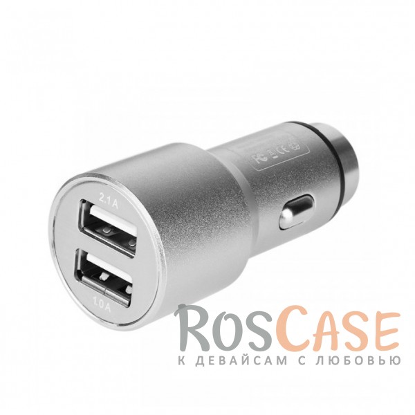 Фото Белый / Серебряный Комплект автомобильное зарядное устройство в металлическом корпусе + дата кабель в текстильной оплетке USB to MicroUSB