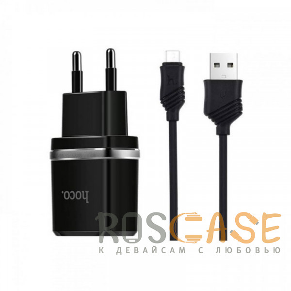 Фото Черный Зарядное устройство HOCO C12 2USB 2.4A + кабель Micro USB 