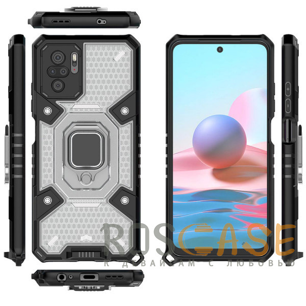 Фотография Черный Honeycomb Armor | Противоударный чехол с защитой камеры и кольцом для Xiaomi Redmi Note 10 / 10S