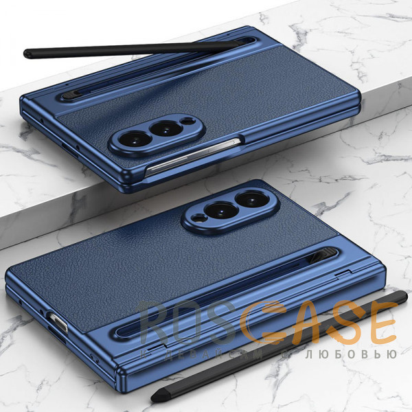 Фотография Темно-синий Чехол 3D с кожаной вставкой и стилусом для Samsung Galaxy Z Fold 8