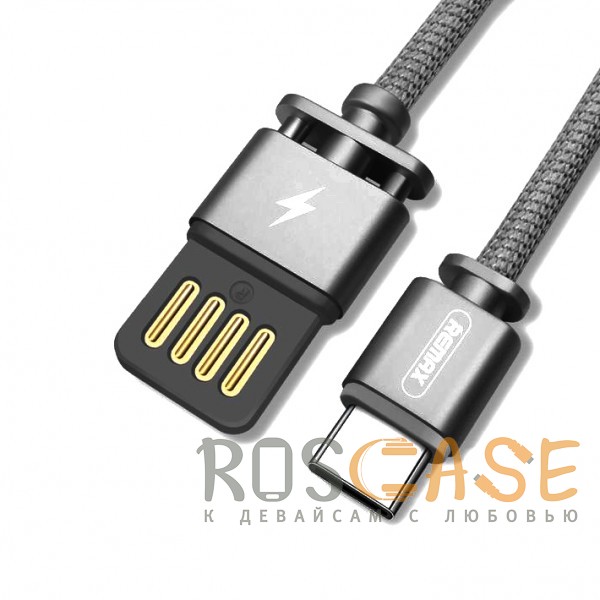 Фотография Черный Remax Dominator RC-064a | Дата кабель с функцией быстрой зарядки в тканевой оплетке USB to Type-C (100см)