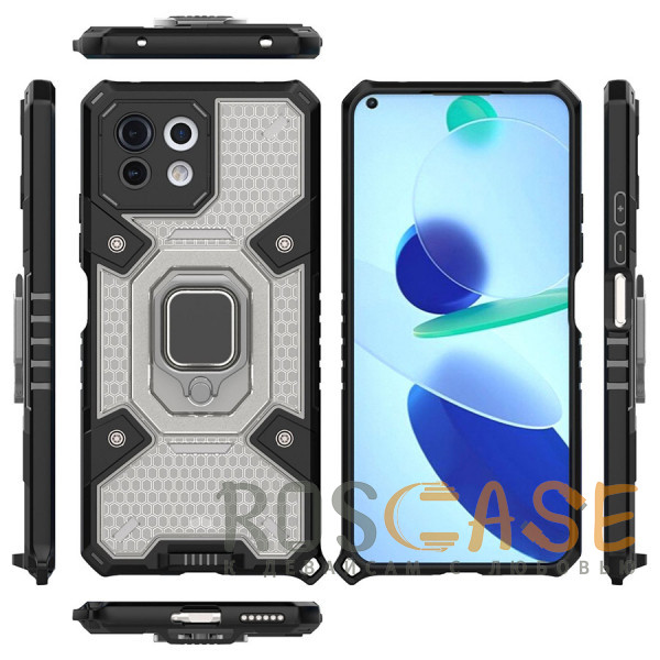Фотография Черный Honeycomb Armor | Противоударный чехол с защитой камеры и кольцом для Xiaomi Mi 11 Lite / 11 Lite NE