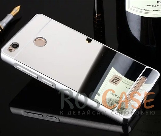 Фото Серебряный Металлический бампер для Xiaomi Redmi 3 Pro / Redmi 3s с зеркальной вставкой
