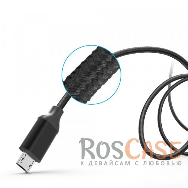 Изображение Черный Дата кабель в текстильной оплетке USB to MicroUSB