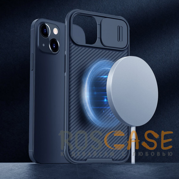 Фотография Синий Nillkin CamShield Pro Magnetic | Чехол из пластика и TPU с защитой камеры для магнитной зарядки для iPhone 13