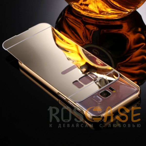 Фотография Золотой Металлический бампер для Samsung G950 Galaxy S8 с зеркальной вставкой