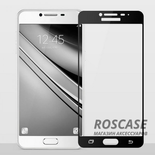 Фото Черный Защитное стекло с цветной рамкой на весь экран с олеофобным покрытием "анти-отпечатки" для Samsung Galaxy C7