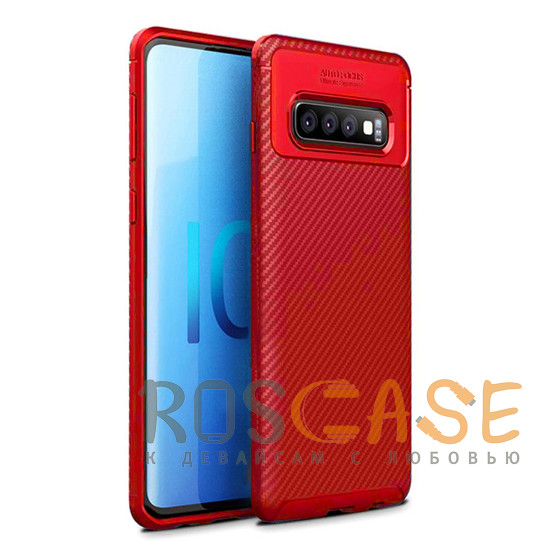 Фото Красный Силиконовый матовый чехол с текстурой Карбон для Samsung Galaxy S10