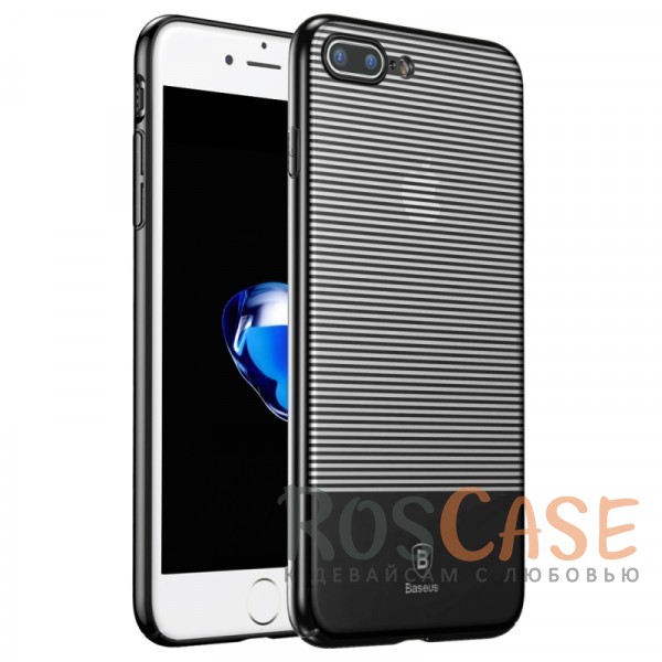 Фото Черный Тонкий глянцевый чехол-накладка Baseus Luminary с линейным узором и металлизированной окантовкой для Apple iPhone 7 plus / 8 plus (5.5")