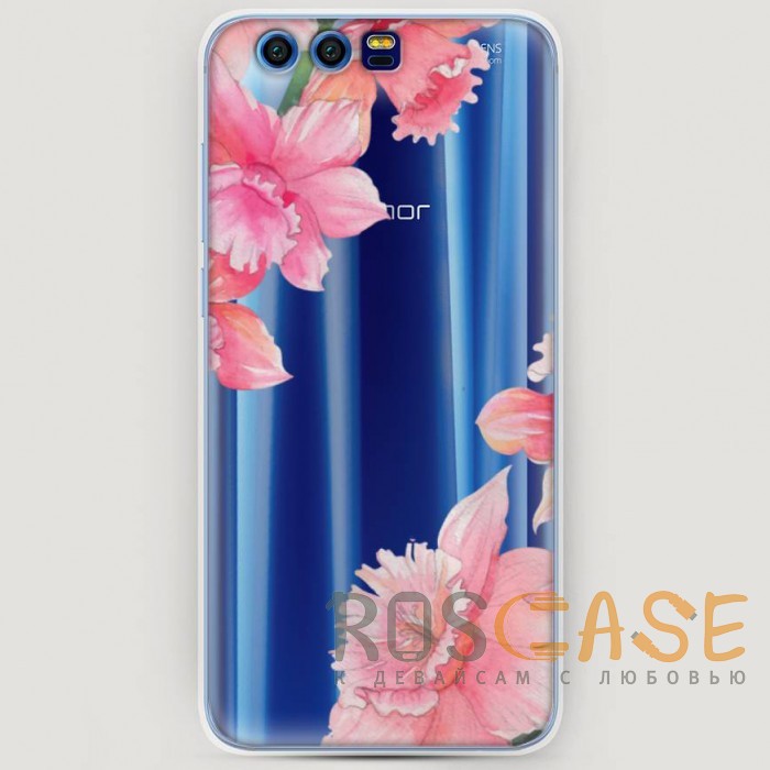 Фото RosCase | Силиконовый чехол Розовые цветочные уголки на Huawei Honor 9
