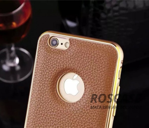 Изображение Золотой Модный металлический бампер с усиленной защитой краев и кожаной задней панелью для Apple iPhone 6/6s (4.7")