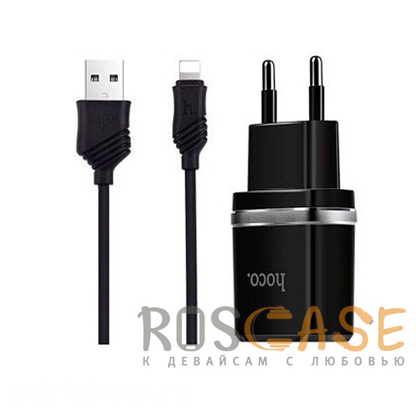 Фото Черный Зарядное устройство Hoco C12 2USB 2.4A + кабель Lightning 