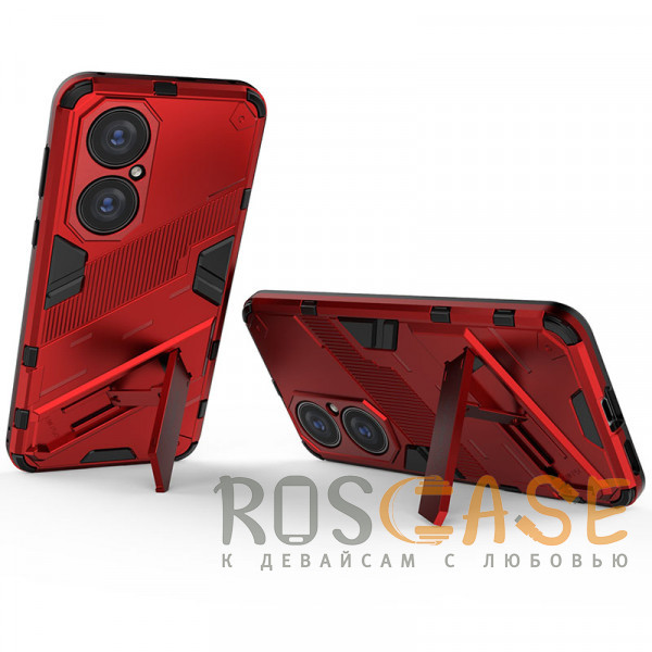 Фотография Красный Megatron | Противоударный чехол-подставка для Huawei P50 / P50E с защитой камеры