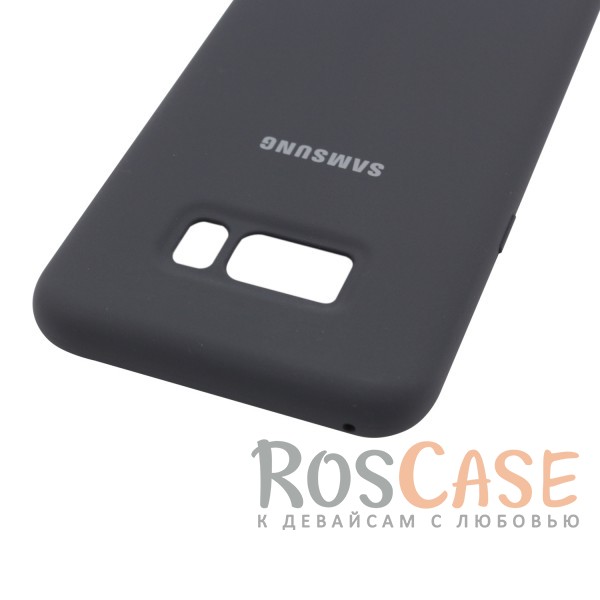 Изображение Черный / Black Оригинальный силиконовый чехол Silicone Cover для Samsung G955 Galaxy S8 Plus | Матовая софт-тач поверхность из мягкого микроволокна для защиты от падений (реплика)