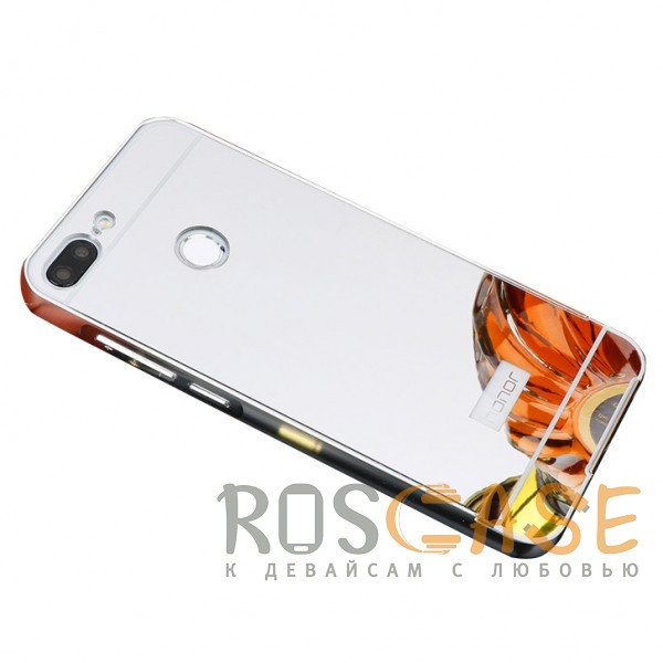 Фотография Серебряный Металлический бампер для Huawei Honor 9 Lite с зеркальной вставкой