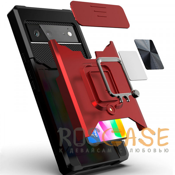Фото Черный Multi Case | Чехол с кольцом, отделением для карты и шторкой камеры для Google Pixel 6