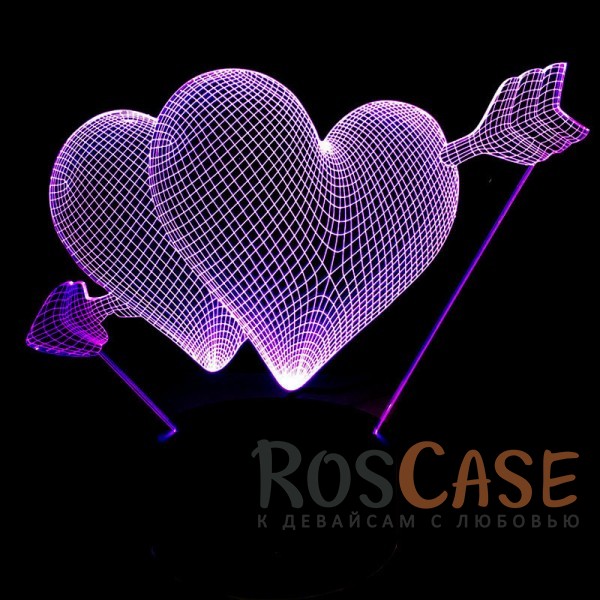 Фотография Светодиодный 3D светильник-ночник с проекцией объемного изображения "Сердечки"