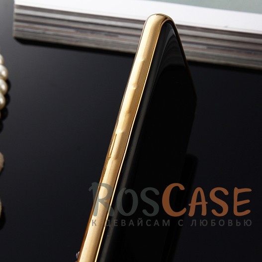 Фото Золотой / Розовые цветы Прозрачный чехол со стразами для Samsung G955 Galaxy S8 Plus с глянцевым бампером