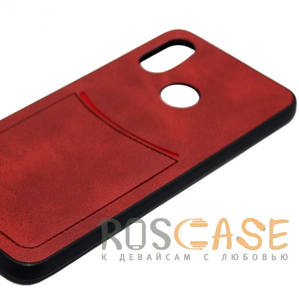 Фото Красный ILEVEL | Чехол с кожаным покрытием и с карманом-визитницей для Huawei P Smart+ (nova 3i)