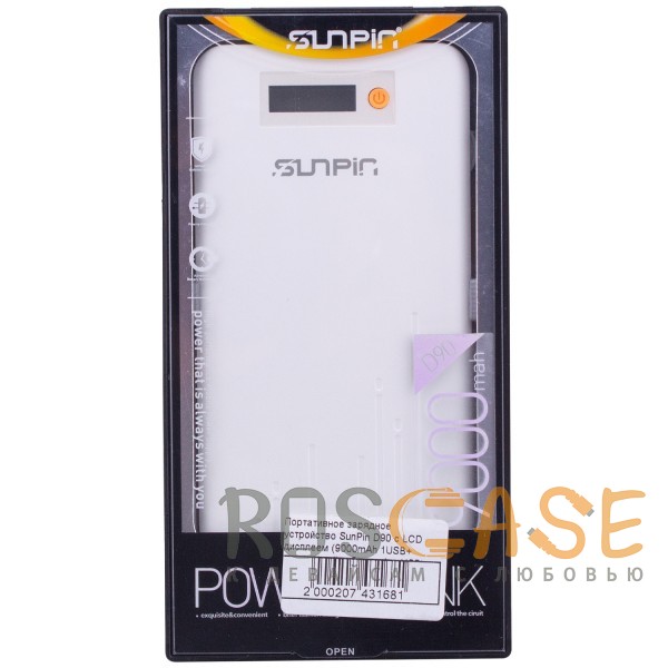 Фотография Белый / Оранжевый SunPin D90 | Портативное зарядное устройство Power Bank с дисплеем (9000mAh 1USB + встроенный кабель microUSB)