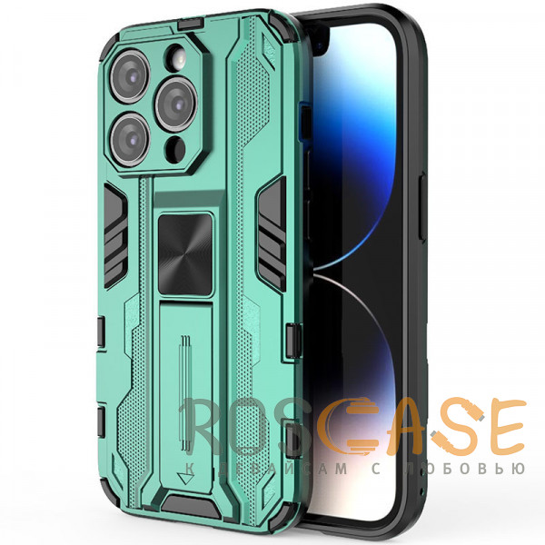 Фото Зеленый Galvatron | Противоударный чехол-подставка для iPhone 13 Pro с защитой камеры